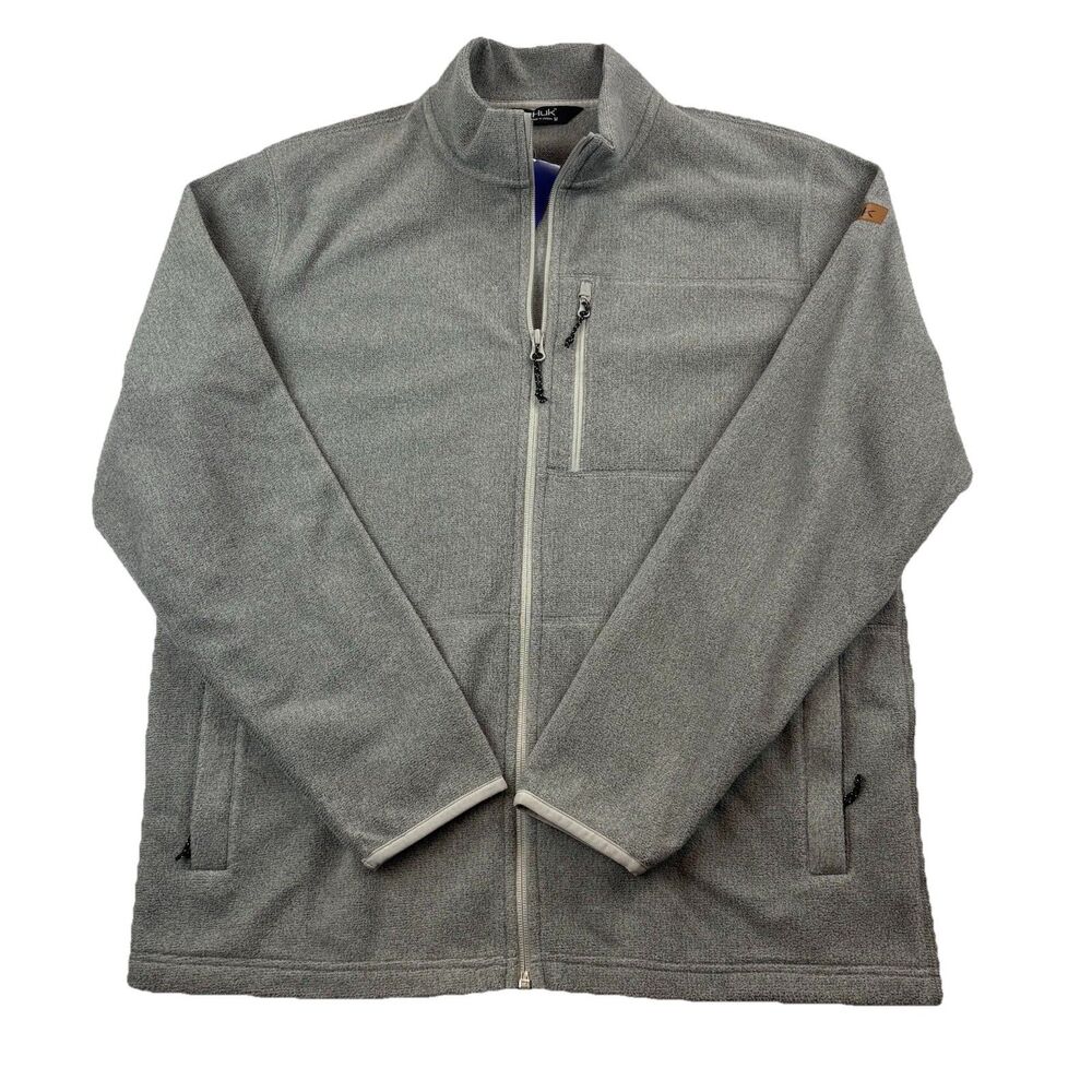 Huk Channel Fleece Full Zip Jacket Mens M Gray Long Sleeve NWT Pockets